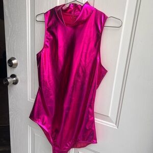 Asymmetrical Pink Bodysuit with High Neckline